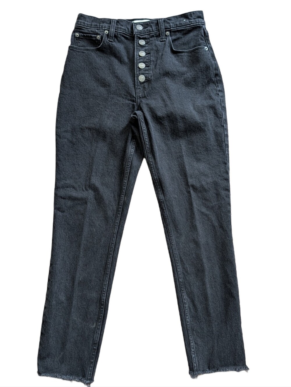 Abercrombie Womens Black The Skinny High Rise Raw Hem Button Fly Jeans 27/4R